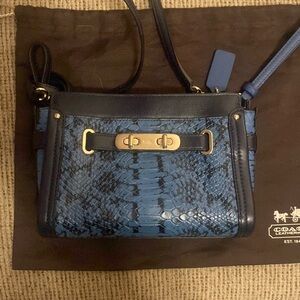 Coach Swagger Blue Python Style Leather Strap + Wristlet miniBag NEVER USED nwot